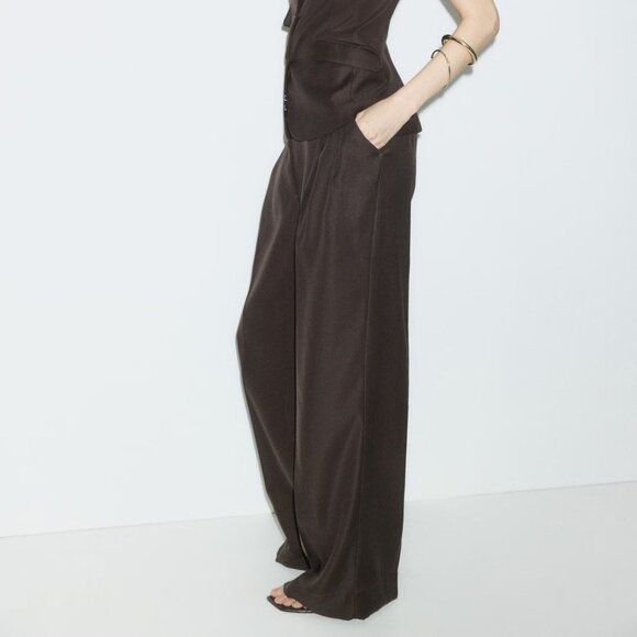 (NWT) H&M - dark brown wide-leg dress pants (size 12) - Picture 1 of 4